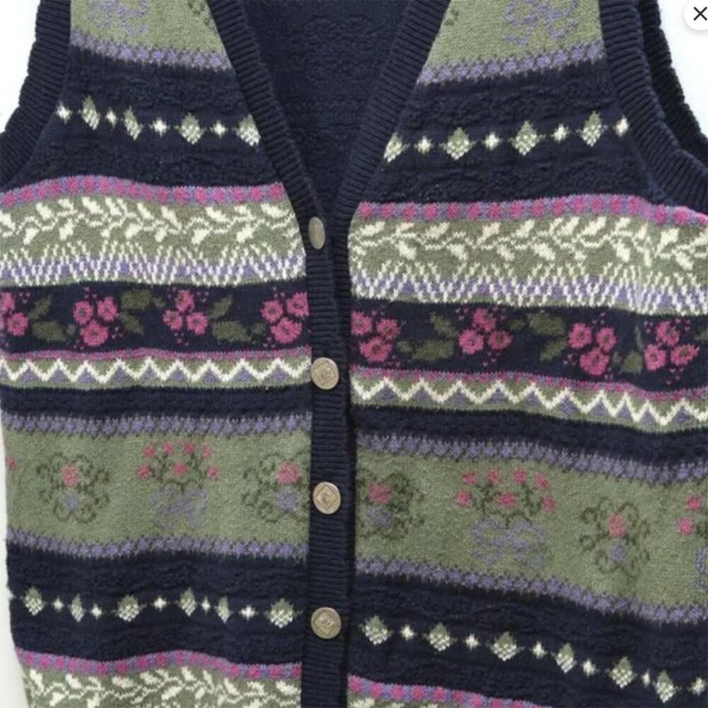 Vintage 90s Northern Reflections Floral Knit Button Up Sweater Vest Medium - Picture 8 of 10